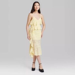 Wild Fable yellow Chiffon Ruffle Flutter Maxi Dress